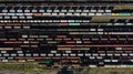 Aerial Top view to railway cylindrical tank shipping containers Rail way art Artistic composition Royalty Free Stock Photo