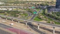 Aerial top view to Sheikh Zayed road near Dubai Marina and JLT timelapse, Dubai.