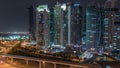 Aerial top view to Sheikh Zayed road near Dubai Marina and JLT timelapse, Dubai.