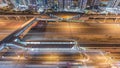 Aerial top view to Sheikh Zayed road near Dubai Marina and JLT timelapse, Dubai.