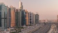 Aerial top view to Sheikh Zayed road near Dubai Marina and JLT timelapse, Dubai.