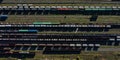 Aerial Top view to trains railway industrial cylindrical tank shipping containers Rail way Royalty Free Stock Photo