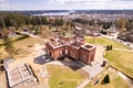 Aerial top view to Yakkima kircha, church ruins which nowadays City of Angels Museum Lahdenpohja. Bird s eye view to