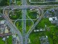 Aerial top view of Toll expressway, Motorway shaped like a triangle or heart, Modern transportation, Multilevel junction highway. Royalty Free Stock Photo