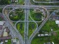 Aerial top view of Toll expressway, Motorway shaped like a triangle or heart, Modern transportation. Royalty Free Stock Photo