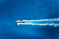 Aerial top view of tourist speed boat sailing in the deep blue sea Royalty Free Stock Photo