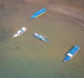 Aerial top view of traditional Indonesian fisher boats in Lombok island, Royalty Free Stock Photo