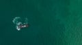 aerial top view tugboat test engine in sea