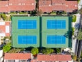 Aerial top view of typical south california community condo with tennis court and pool Royalty Free Stock Photo