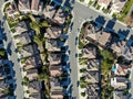 Aerial top view of upper middle class neighborhood with residential house next to each other Royalty Free Stock Photo