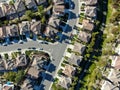 Aerial top view of upper middle class neighborhood with residential house next to each other Royalty Free Stock Photo