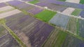 Aerial top view of vast colorful agricultural fields