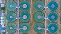 Aerial top view water treatment plant, Aerial top view recirculation solid contact clarifier sedimentation tank