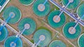 Aerial top view water treatment plant, Aerial top view recirculation solid contact clarifier sedimentation tank