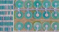 Aerial top view water treatment plant, Aerial top view recirculation solid contact clarifier sedimentation tank