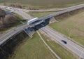 Aerial Top View of White Truck with Cargo Semi Trailer Moving on Royalty Free Stock Photo