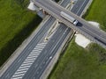 Aerial Top View of White Truck with Cargo Semi Trailer Moving on Royalty Free Stock Photo
