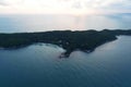 aerial top view of Wong Duean Beach at Ko Samet Island with beautiful tropical crystal clear turquoise sea water, Rayong Thailand