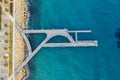 Aerial top view of wooden pier at Molos Promenade in Limassol, Cyprus Royalty Free Stock Photo