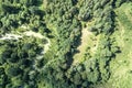 Aerial top view of woodland in bright summer day Royalty Free Stock Photo