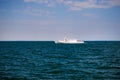 Aerial top view yacht sailing in sea