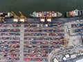 Aerial topdown shot of large bangkok shipping port