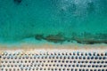 Aerial topdown view to the beach of Kalafatis, Mykonos, Cyclades, Greece Royalty Free Stock Photo