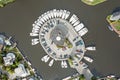 Aerial topshot from boats at a marina in Friesland in the Netherlands