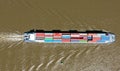 Aerial topshot from a cargo boat cruising on the river Merwede in the Netherlands