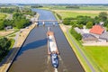 Aerial from towboat and pusher from freight on Princes Margriet canal in Friesland the Netherlands