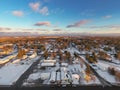 Aerial Town Street to Horizon Winter