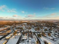Aerial Town View at Sunset Winter