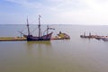 Aerial from a traditional medieval ship in the harbor from Volendam in  Netherlands Royalty Free Stock Photo