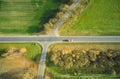 Aerial. Traffic motion on a country road.