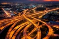 Aerial traffic night view, over the interstate night view