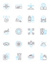 Aerial transport linear icons set. Helicopter, Airplane, Glider, Balloon, Zeppelin, Dr, Paraglider line vector and