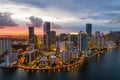 Aerial drone photo of Brickell on the bay Miami Florida twilight Royalty Free Stock Photo