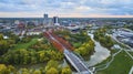 Aerial Twilight Cityscape with Bridge and Fall Foliage - Fort Wayne Royalty Free Stock Photo