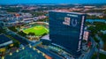 Aerial Twilight Cityscape of Indianapolis with Sports Venues Royalty Free Stock Photo