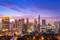 Aerial twilight cityscape view of Bangkok modern central area Royalty Free Stock Photo