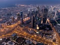 Aerial twilight view of downtown Dubai from Burj Khalifa