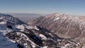 Aerial of Two Mountains Looking Towards Valley