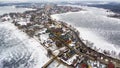 Aerial UAV top view of Trakai, medieval capital of Lithuania