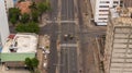 Aerial urban intersection with zebra crossing Royalty Free Stock Photo