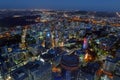 Aerial urban landscape view of Auckland city at dusk