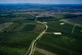 Aerial vast green field view - Agriculture field aerial photo - Green landscapes drone photo Royalty Free Stock Photo