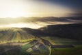 Aerial vast green field view - Agriculture field aerial photo - Green landscapes drone photo Royalty Free Stock Photo