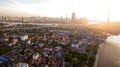 aerial veiw of bhumibol bridge and prapadang district samut prakarn - bangkok thailand