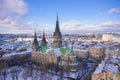 Aerial veiw on Elizabeth church in Lviv Ukraine from drone