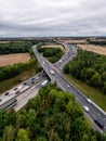 Aerial vertical landscape of traffic jam on the M1 motorway